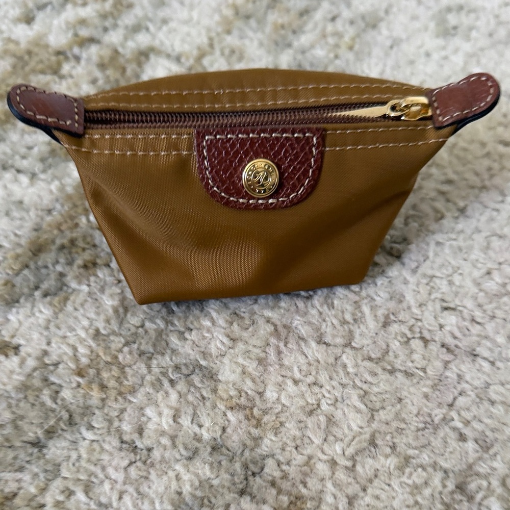 Longchamp Brown Nylon Cosmetic Pouch with Dark Brown Leather Trim